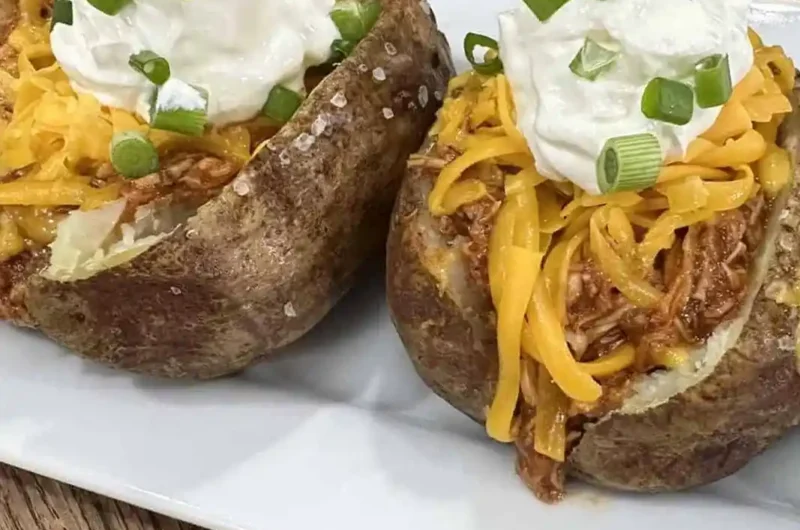 Slow Cooker Shredded BBQ Chicken Stuffed Potatoes