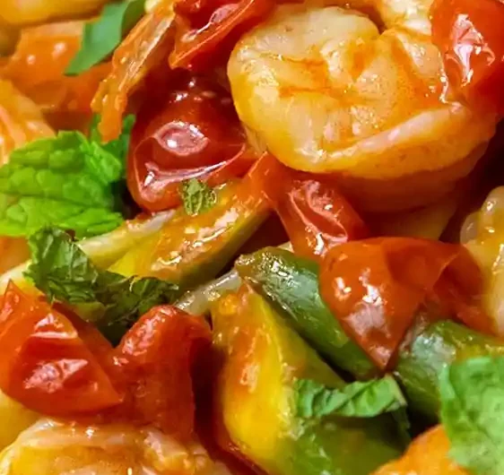 Spring Shrimp and Asparagus Pasta with Cherry Tomatoes
