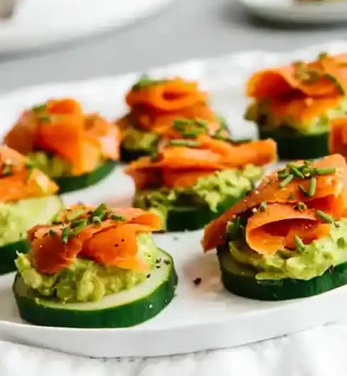 Fresh Smoked Salmon and Avocado Cucumber Rounds