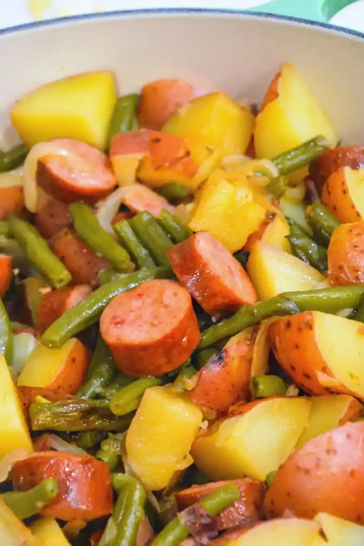 Classic Midwest Garden Stew with Savory Plant-Based Links