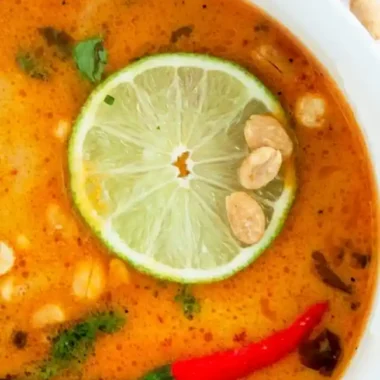 Creamy Thai Coconut Peanut Chicken Soup