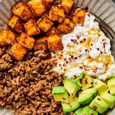 High-Protein Cottage Cheese Taco Bowls with Roasted Sweet Potatoes