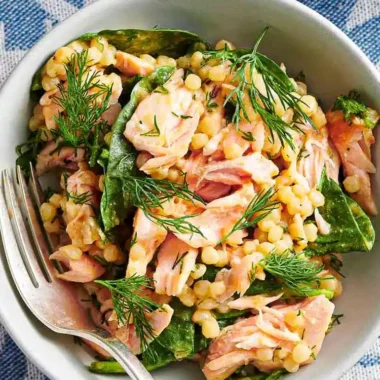 Warm Couscous Salad with Salmon and Mustard-Dill Dressing