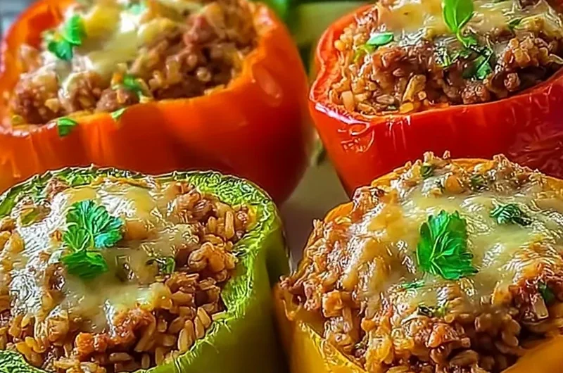 Classic Stuffed Bell Peppers with Ground Beef & Brown Rice