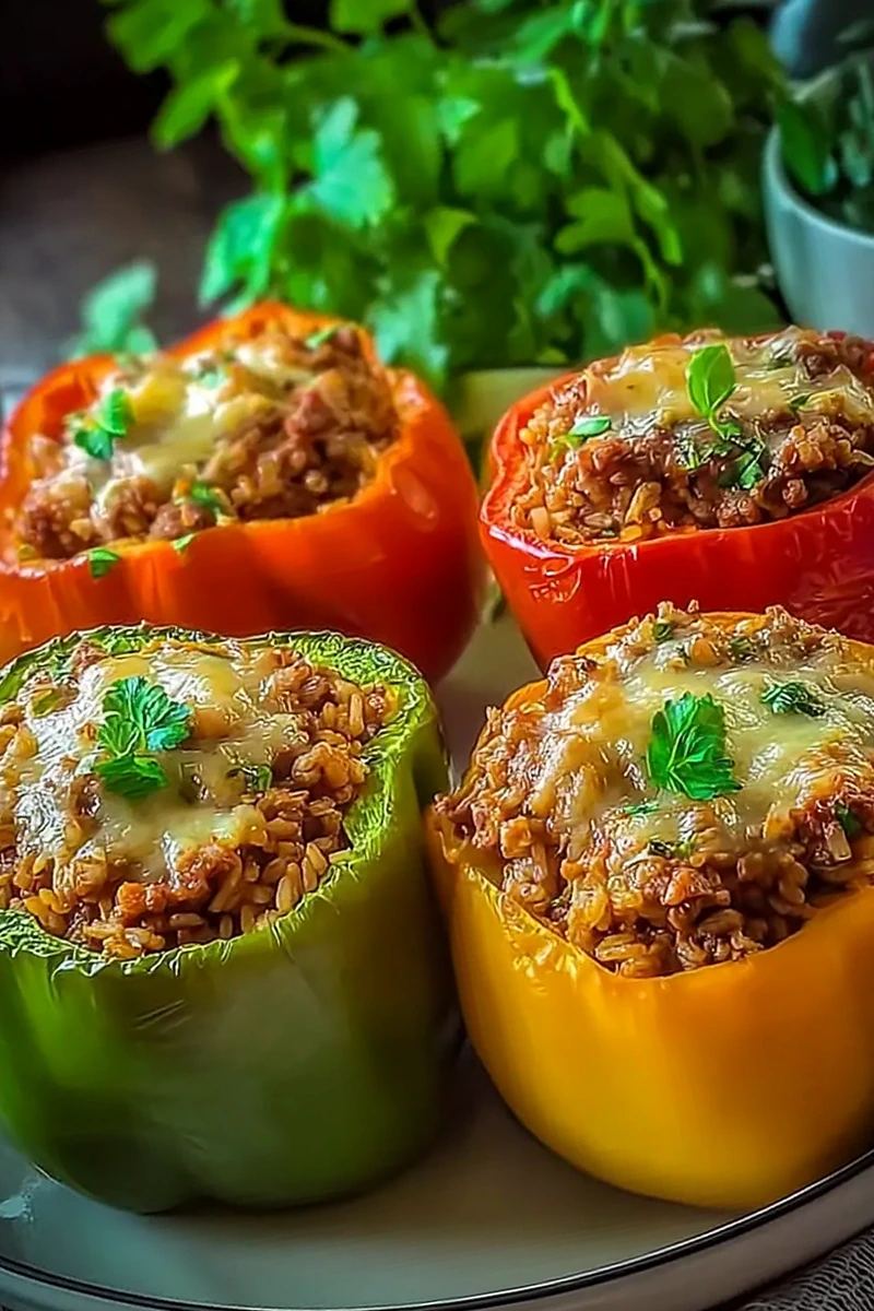 Classic Stuffed Bell Peppers with Ground Beef & Brown Rice