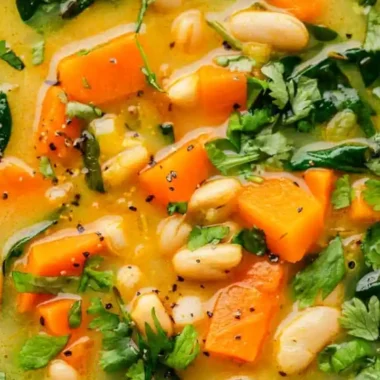 Spiced Sweet Potato Soup (With Coconut Lime and White Beans)