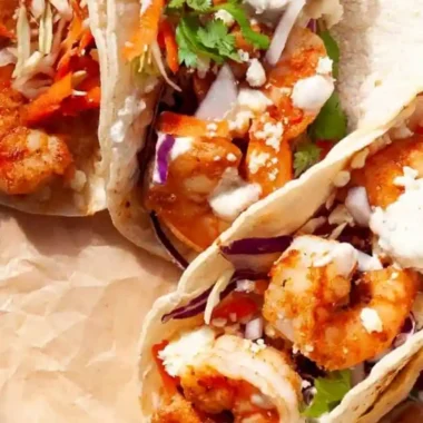 Baja Shrimp Tacos with Fresh Slaw and Crema