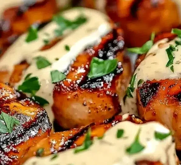 Grilled Chicken Bites with Creamy Garlic Sauce