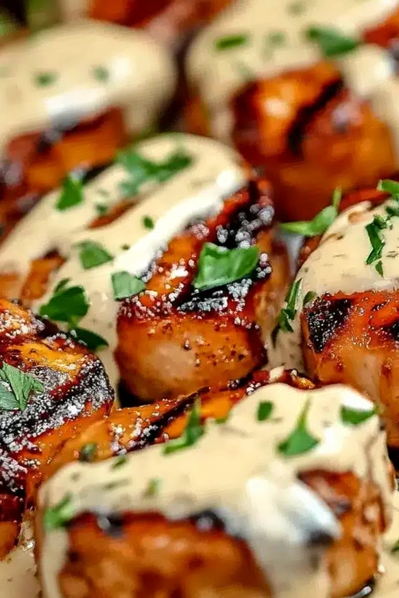 Grilled Chicken Bites with Creamy Garlic Sauce