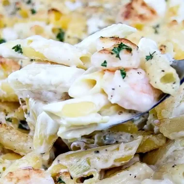 Creamy Gluten-Free Baked Shrimp Alfredo Pasta