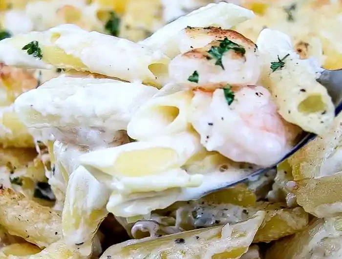 Creamy Gluten-Free Baked Shrimp Alfredo Pasta