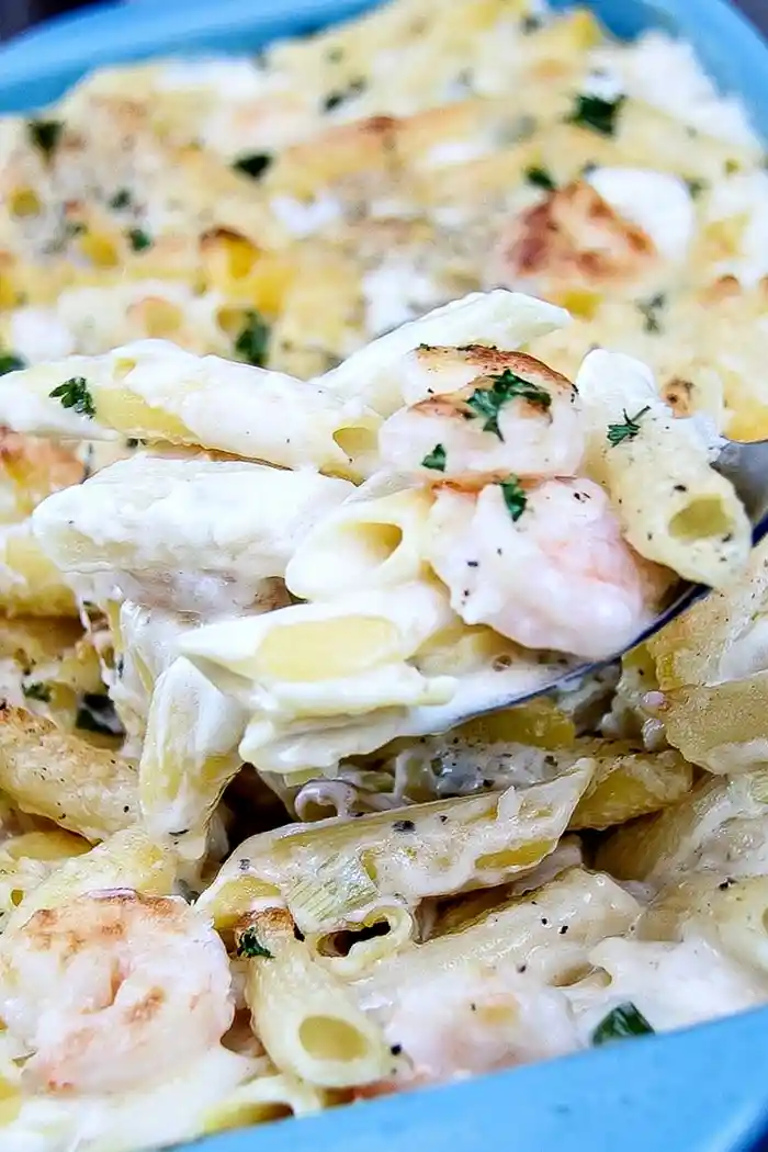 Creamy Gluten-Free Baked Shrimp Alfredo Pasta