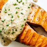 Grilled Salmon Steaks with Creamy Mustard Chive Sauce
