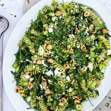 Green Pesto Pasta Salad with Beans and Feta