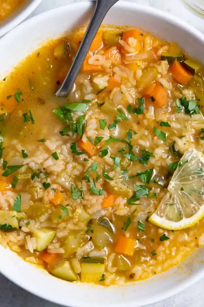 Wholesome Lemon and Vegetable Rice Soup